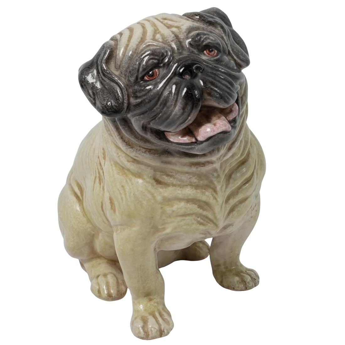 Italian Majolica Ceramic Pug Statue (1 of 6)