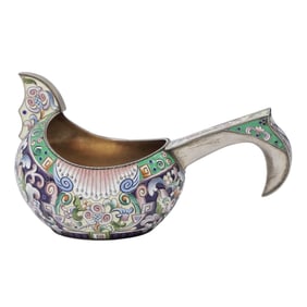 Imperial Russian Era Silver and Enamel Kovsh