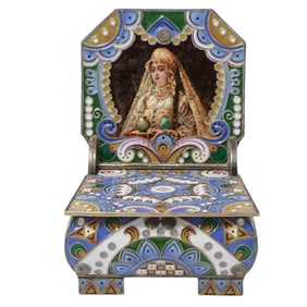 Imperial Era Russian Silver and Enamel Salt Cellar Throne Box