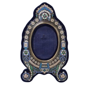 Russian Imperial Era Silver Cloisonne Enameled Picture Frame