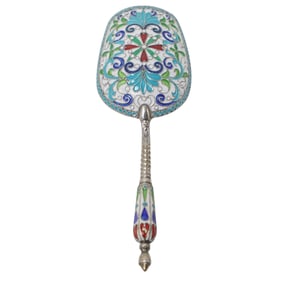 Antique Russian Silver And Enamel Sugar Spoon (G.K. Gustav Klingert)