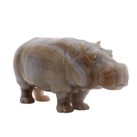 Imperial Faberge Era Carved Agate & Diamond Hippopotamus Figurine