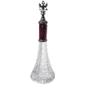 Imperial Faberge Era Cut Crystal, Enameled Silver & Diamond Perfume Bottle