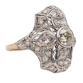 Imperial Faberge Era 14K Gold, Platinum & Diamond Ring