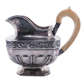 Antique Russian 84 Silver Bone Handled Pitcher