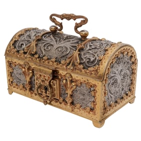 19th C. French Art Nouveau Gilt & Silvered Bronze Casket Box