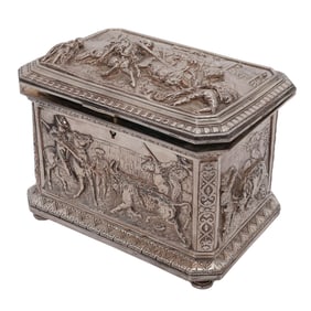 Antique Spanish Bullfighting Repousse Silverplate Jewelry Box