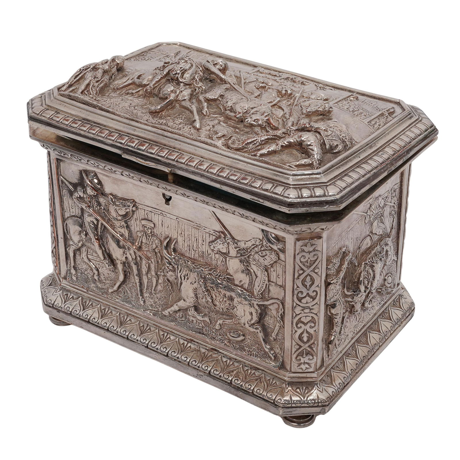 Antique Spanish Bullfighting Repousse Silverplate Jewelry Box (1 of 10)