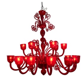 Large Italian Venetian Murano Garnet Glass Chandelier