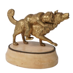 French After Joseph Victor Chemin Bronze Boy Sleeping on a Dog Statue