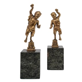 Pair of Gilt Bronze Satyr Marble Stauettes