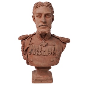Russian Terracotta Bust and Photo of Grand Duke KK Romanov- Ex Christie's