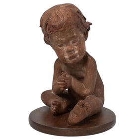 Signed "AHB" Ceramic Sculpture of a Baby