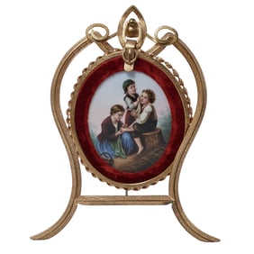 KPM Style Porcelain portrait Porcelain Plaque in Ornate Gilded bronze frame
