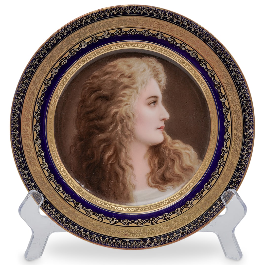 Royal Vienna Porcelain Portrait Plate: Royal Vienna Porcelain Portrait PlateLate 19th-early 20th century, AustriaA Royal Vienna porcelain plate. Features a dark cobalt blue glaze with decorative gilt accents around border. Central portrait