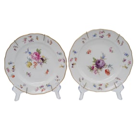 Pair of Meissen Porcelain Floral Plates