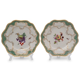 Pair of Meissen Hand-Painted Fruit Motif Gilt Porcelain Plates