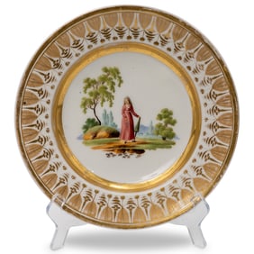 Ex Sotheby's Antique Russian Gilt Porcelain Pastoral Scene Plate