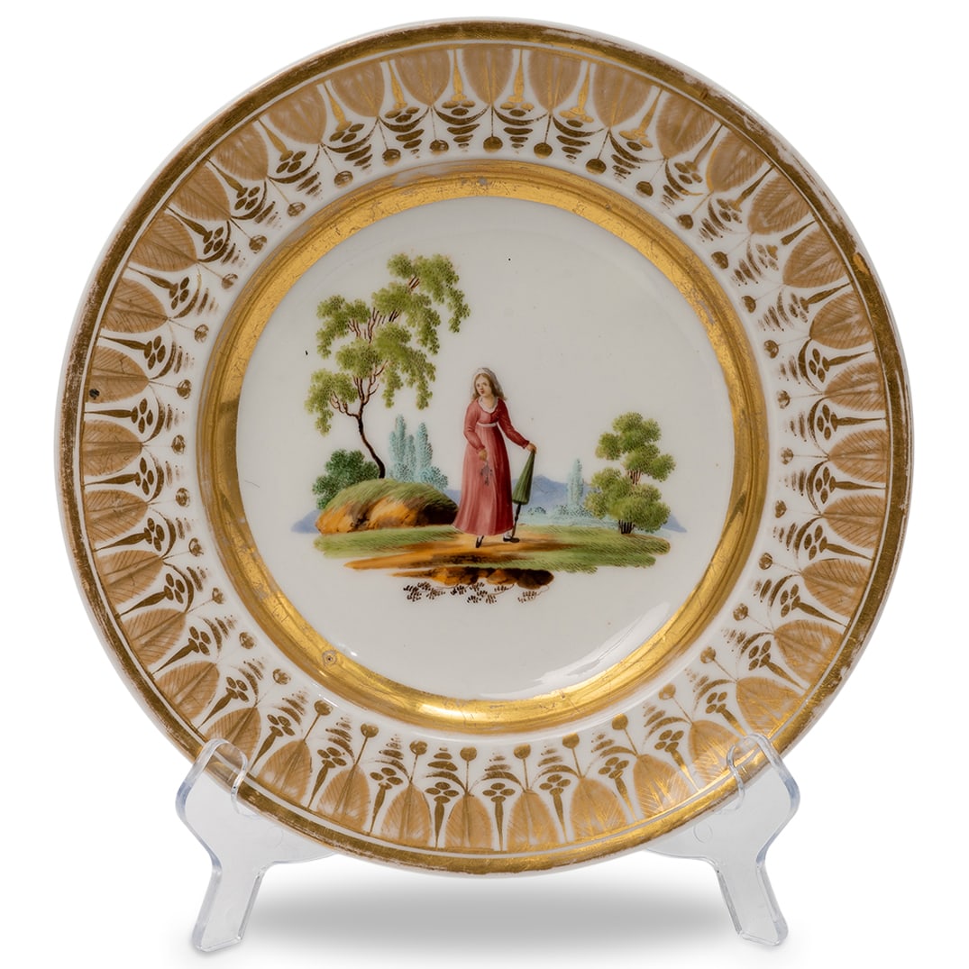 Ex Sotheby's Antique Russian Gilt Porcelain Pastoral Scene Plate (1 of 5)