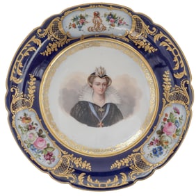 Signed Antique French Porcelain Cobalt Portrait Compote