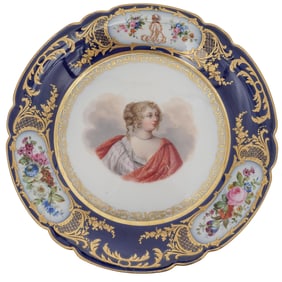 Signed Antique French Porcelain Cobalt Blue Compote