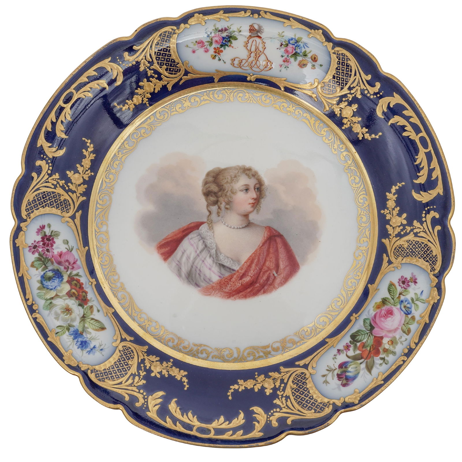 Signed Antique French Porcelain Cobalt Blue Compote: Signed Antique French Porcelain Cobalt Blue Compote19th century, FranceAntique Porcelain Gilded portrait compote or cake stand.The Compote is made of cobalt blue porcelain with intricate gold gilded d