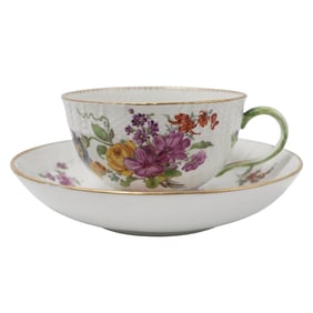 KPM Berlin Porcelain Floral Teacup and Saucer
