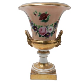 Antique Floral Hand Painted Porcelain Pedestal Vase