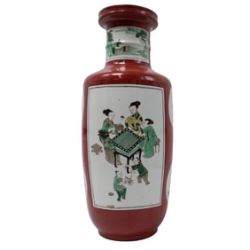 Antique Chinese Oxblood Red Hand Painted Porcelain Vase