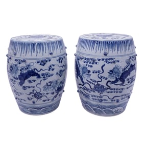 Pair of Antique Blue and White Porcelain Garden Stools