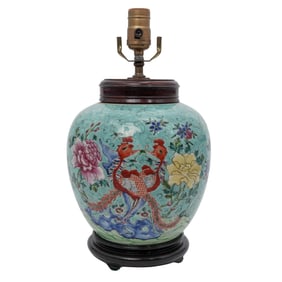 Antique Chinese Turquoise Porcelain Converted Table Lamp