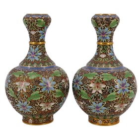 Pair of Chinese Cloisonne Enamel Vases