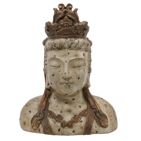 Antique Wooden Buddha Figural Bust