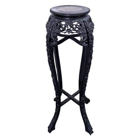 Chinese Carved Wood Pedestal Stand