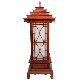 Asian Large Wood & Glass Pagoda Floor Lamp