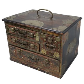 Antique Chinese Wood and Mounted Brass Tansu Chest