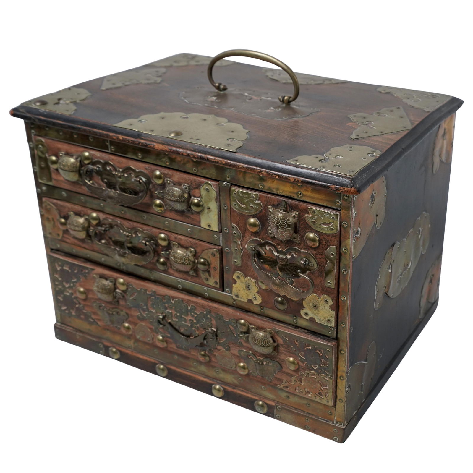 Antique Chinese Wood and Mounted Brass Tansu Chest (1 of 10)