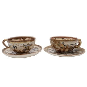 (2 Pc) Satsuma Porcelain Teacup and Saucers