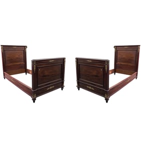Pair French Empire Style Wooden Ormolu Bed Frame