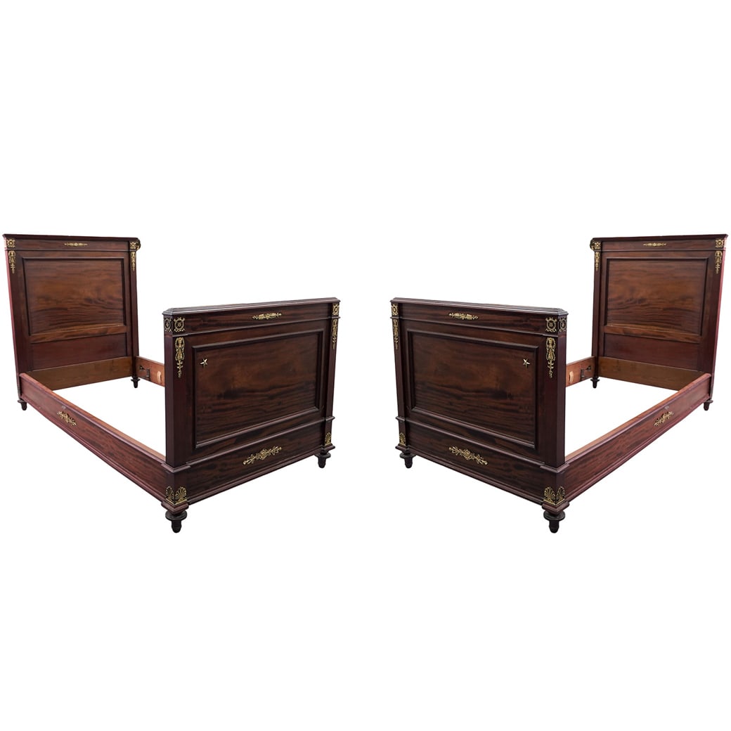 Pair French Empire Style Wooden Ormolu Bed Frame (1 of 18)