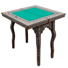 Antique Damascene Mother Of Pearl Inlaid Games Table