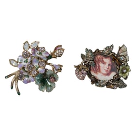 (2 Pc) Jay Strongwater Enamel Brooch and Miniature Frame W/ Box