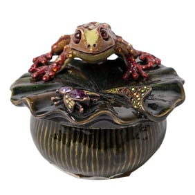 Jay Strongwater Enamel and Jeweled Frog Trinket Box