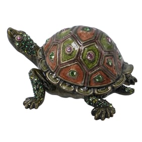 Jay Strongwater Lidded Turtle Enamel Trinket Box