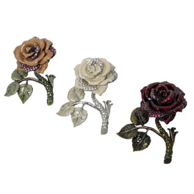 (3 Pc) Jay Strongwater Enamel Rose Bud Trinket Boxes