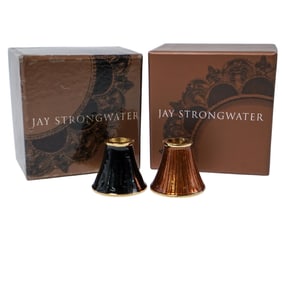 (2 Pc) Jay Strongwater Enamel Wine Stopper Stands W/ Box