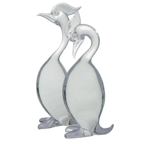 Pair of Large Clear Art Glass Bird Sculptures