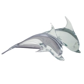 Pair of Italian Crystal Art Dolphin Sculptures