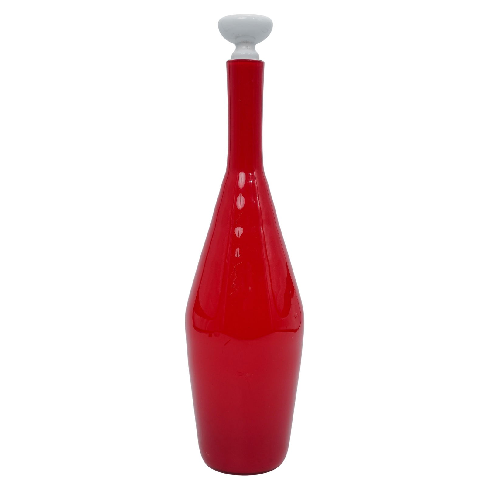 Att. Jacob Bang (Danish, 1899-1965) for Raymor Red & White Glass Decanter: Att. Jacob Bang (Danish, 1899-1965) for Raymor Red & White Glass Decanter20th century, Denmark (Importer: American)A red and white glass decanter bottle attributed to Jacob Bang (Danish, b. 1899 d. 19