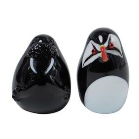 (2 Pc) Orient & Flume Art Glass Walrus and Puffin Paperweights